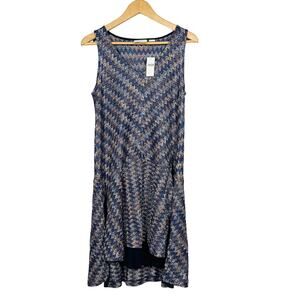 NEW! Maeve x Anthropologie V NEck Tank Dress Zig Zag Flare Hi Lo Hem - SP